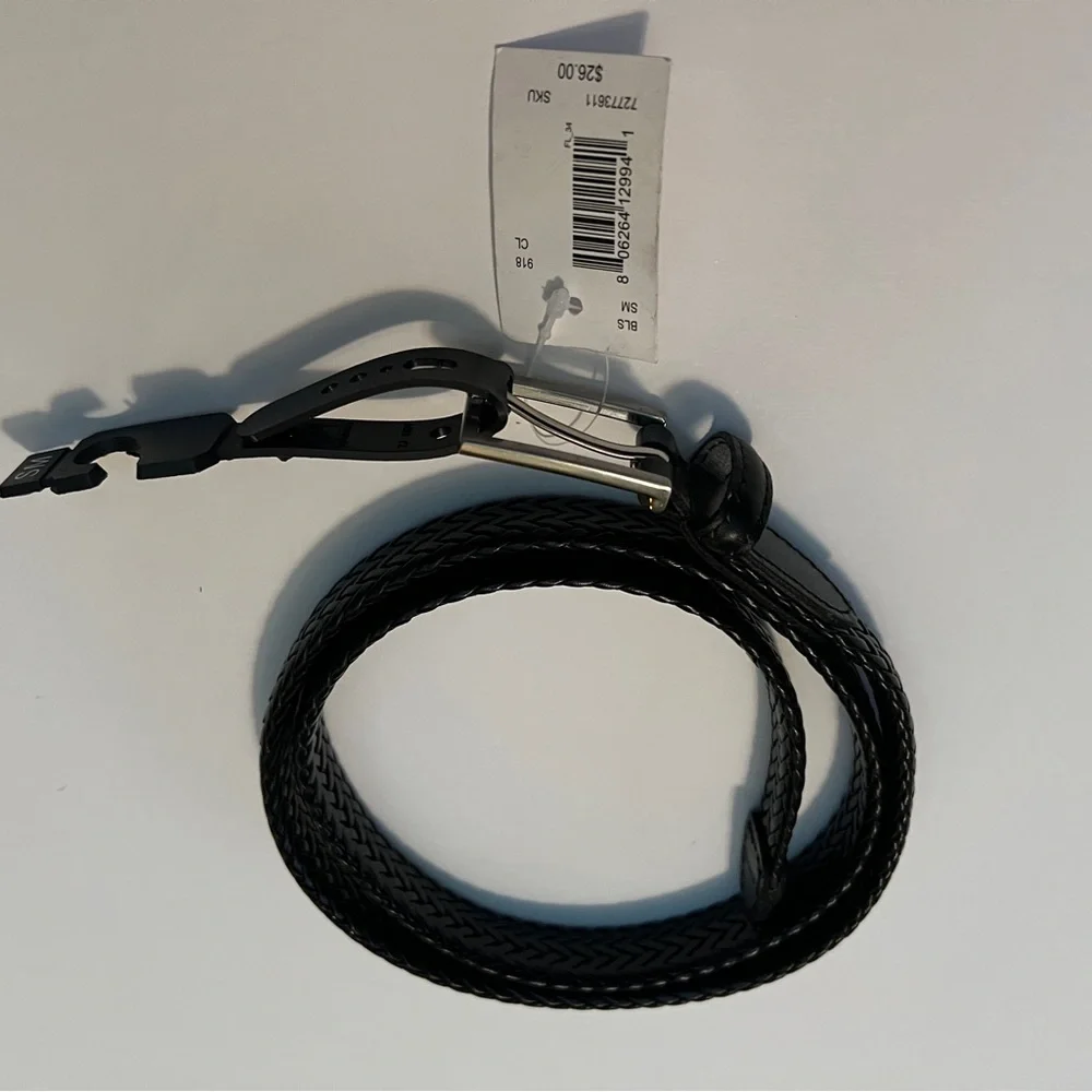 NWT Mens Black Leather Braided Belt Size Small 38”